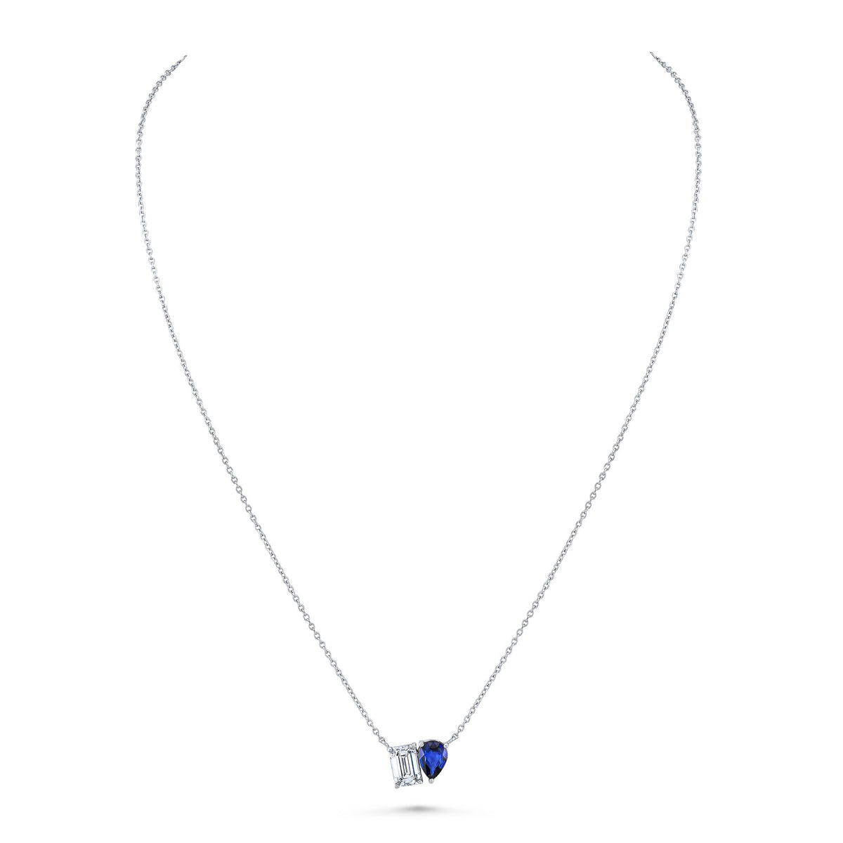 Norman Silverman 18K White Gold Blue Sapphire&Diamond Pendant 16.5" Pear Shape/Blue Sapphire=1.01 Emerald Cut/Diamond=1.01 H/Vvs2 - F22919