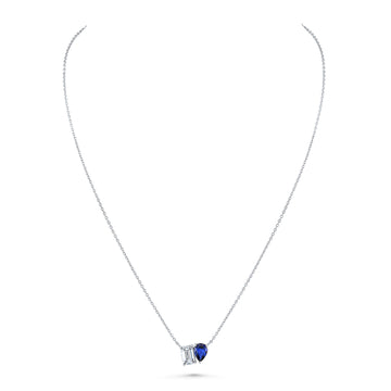 Norman Silverman 18K White Gold Blue Sapphire&Diamond Pendant 16.5" Pear Shape/Blue Sapphire=1.01 Emerald Cut/Diamond=1.01 H/Vvs2 - F22919