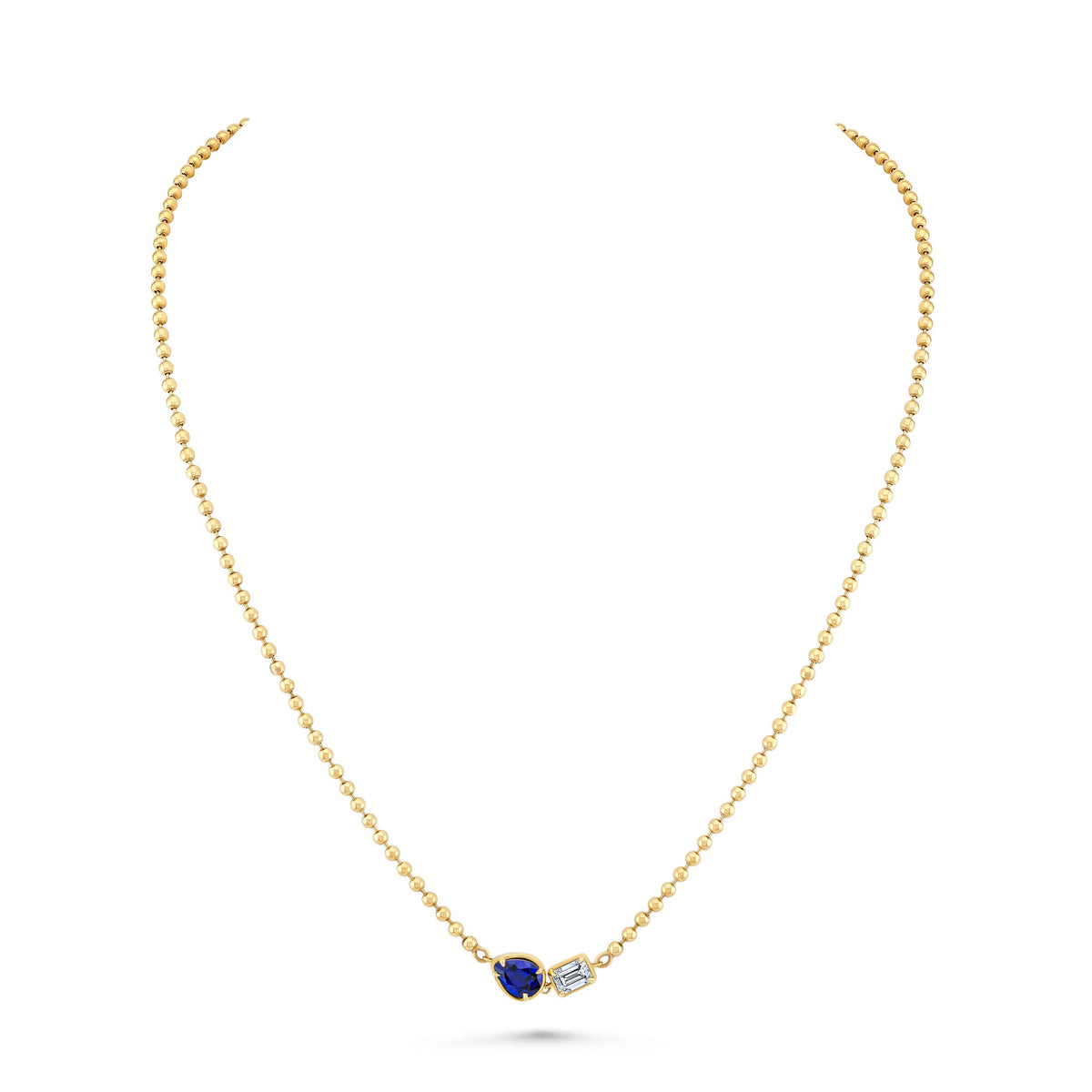 Norman Silverman 18K Yellow Gold 2-Station Blue Sapphire&Diamond Pendant 16.5" Pear Shape/Blue Sapphire=.89 Emerald Cut/Diamond=.39 H/VS2 - F22998