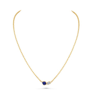 Norman Silverman 18K Yellow Gold 2-Station Blue Sapphire&Diamond Pendant 16.5" Pear Shape/Blue Sapphire=.89 Emerald Cut/Diamond=.39 H/VS2 - F22998