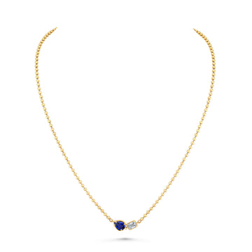 Norman Silverman 18K Yellow Gold 2-Station Blue Sapphire&Diamond Pendant 16.5" Pear Shape/Blue Sapphire=.89 Emerald Cut/Diamond=.39 H/VS2 - F22998