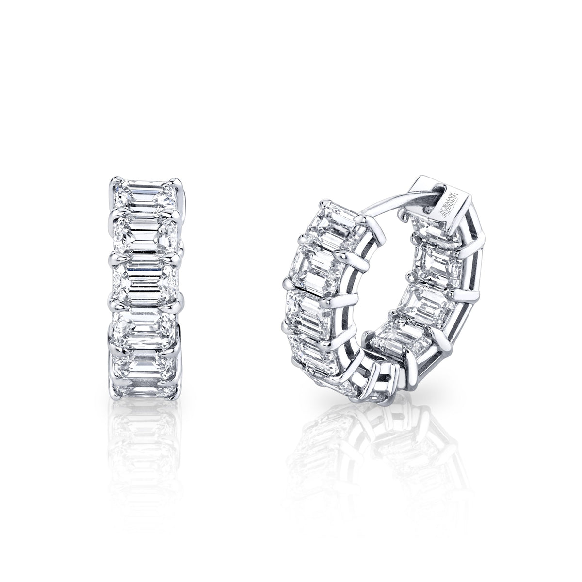 Norman Silverman 18K White Gold Ew Emerald Cut=3.22 G-H/Vvs1-VS2 Hoops - F23264