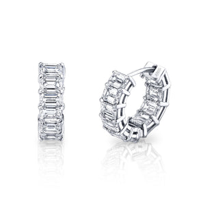 Norman Silverman 18K White Gold Ew Emerald Cut=3.22 G-H/Vvs1-VS2 Hoops - F23264