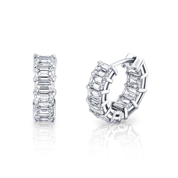 Norman Silverman 18K White Gold Ew Emerald Cut=3.22 G-H/Vvs1-VS2 Hoops - F23264