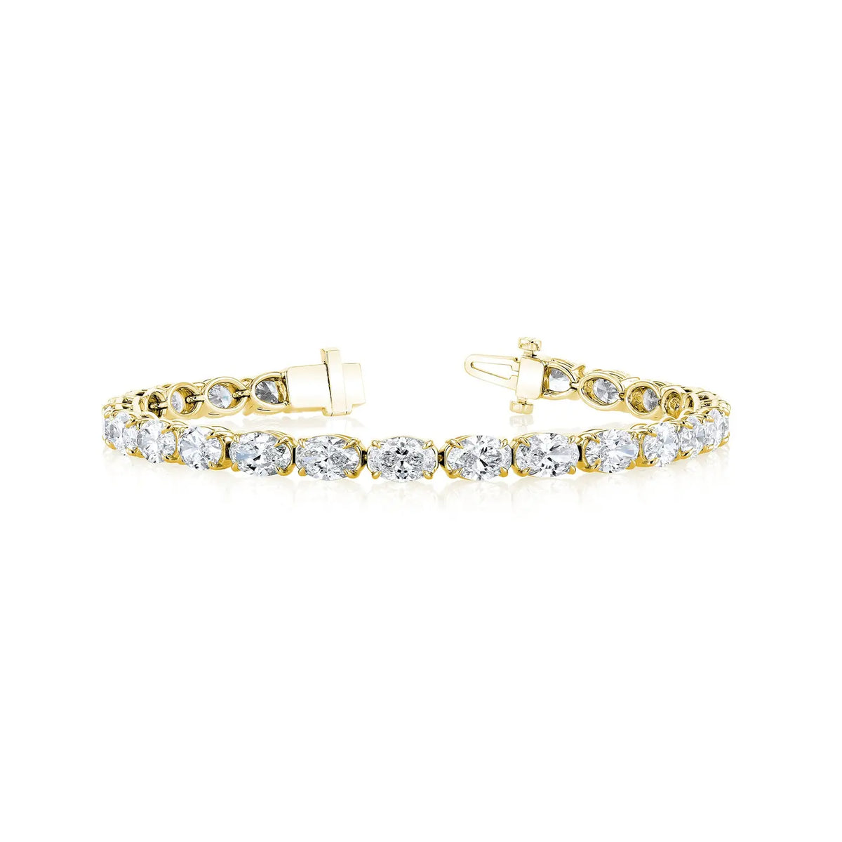 18K Yellow Gold 7" East West Oval-Cut Diamond Tennis Bracelet, 8.5ct G-H, VS