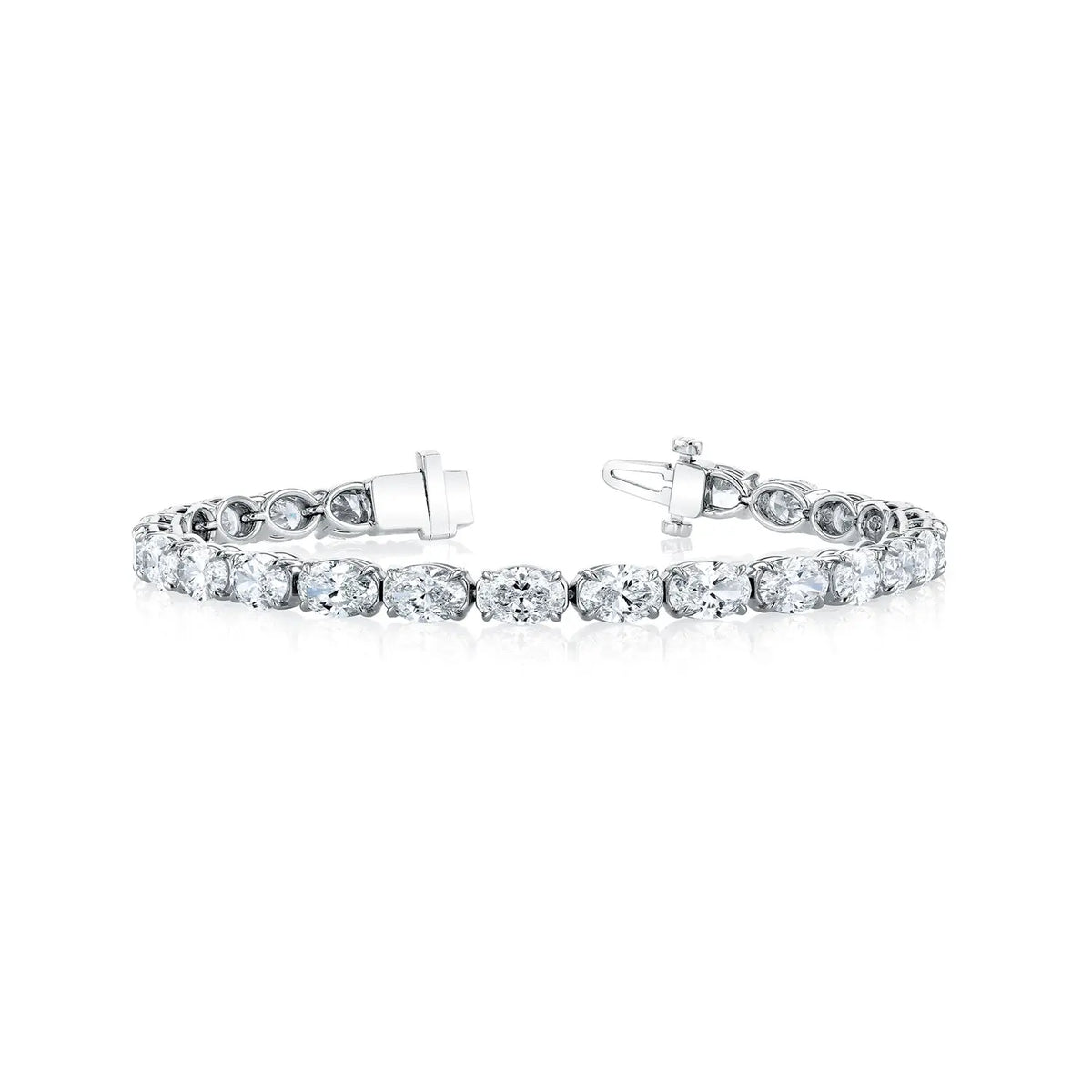 18K White Gold 7" East West Oval-Cut Diamond Tennis Bracelet, 10.25ct G-H, SI1-SI2