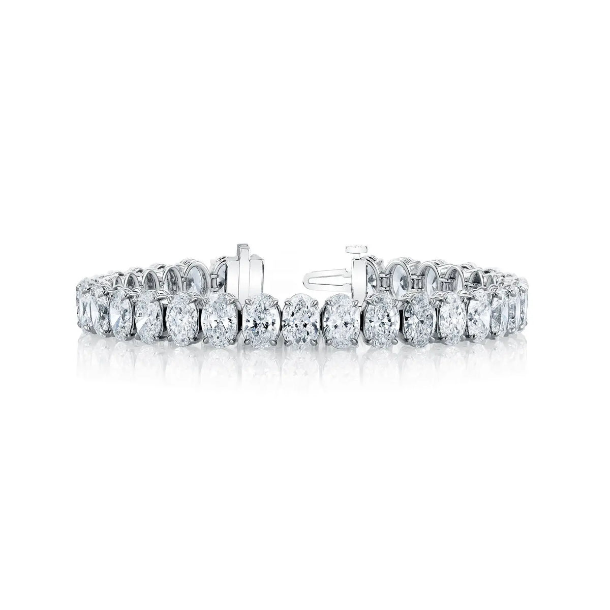 18K White Gold 7" North South Oval-Cut Diamond Tennis Bracelet, 9.8ct G-H, VS
