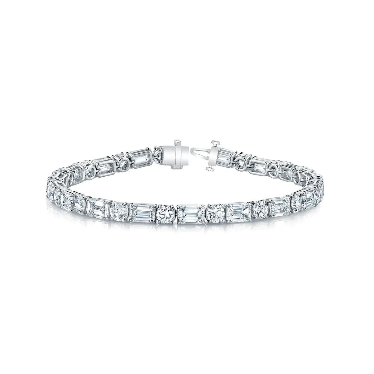 Platinum 7" Emerald-Cut and Round Diamond Tennis Bracelet, 7ct G-H, VS
