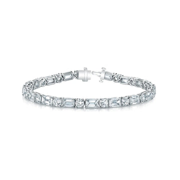 Platinum 7" Emerald-Cut and Round Diamond Tennis Bracelet, 7ct G-H, VS