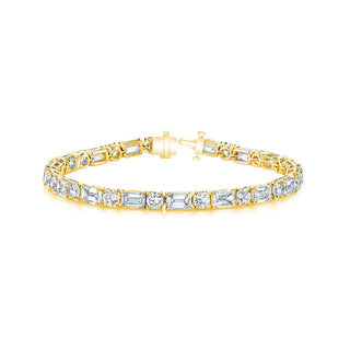 18K Yellow Gold 7" Emerald-Cut and Round Diamond Tennis Bracelet, 7.7ct G-H, SI1-SI2 thumbnail