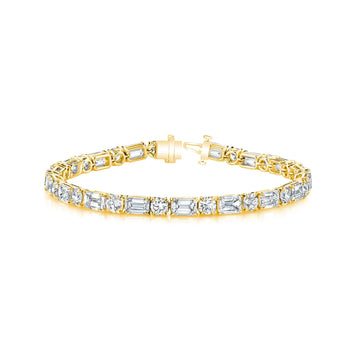 18K Yellow Gold 7" Emerald-Cut and Round Diamond Tennis Bracelet, 7.7ct G-H, SI1-SI2
