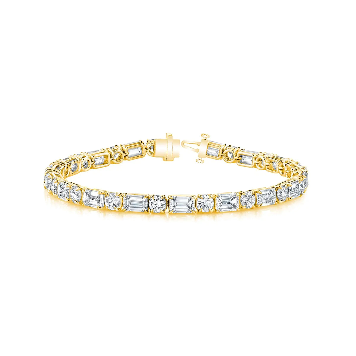 18K Yellow Gold 7" Emerald-Cut and Round Diamond Tennis Bracelet, 7.7ct G-H, SI1-SI2
