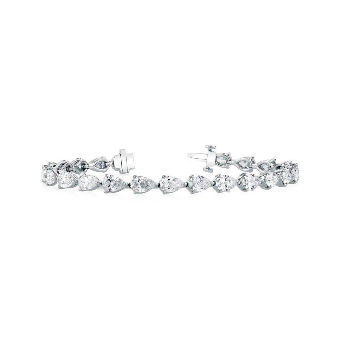 18K White Gold 7" Pear Shaped Diamond Tennis Bracelet, 7.8ct G-H, VS