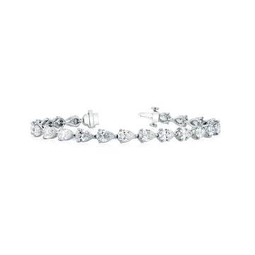 18K White Gold 7" Pear Shaped Diamond Tennis Bracelet, 7.8ct G-H, VS
