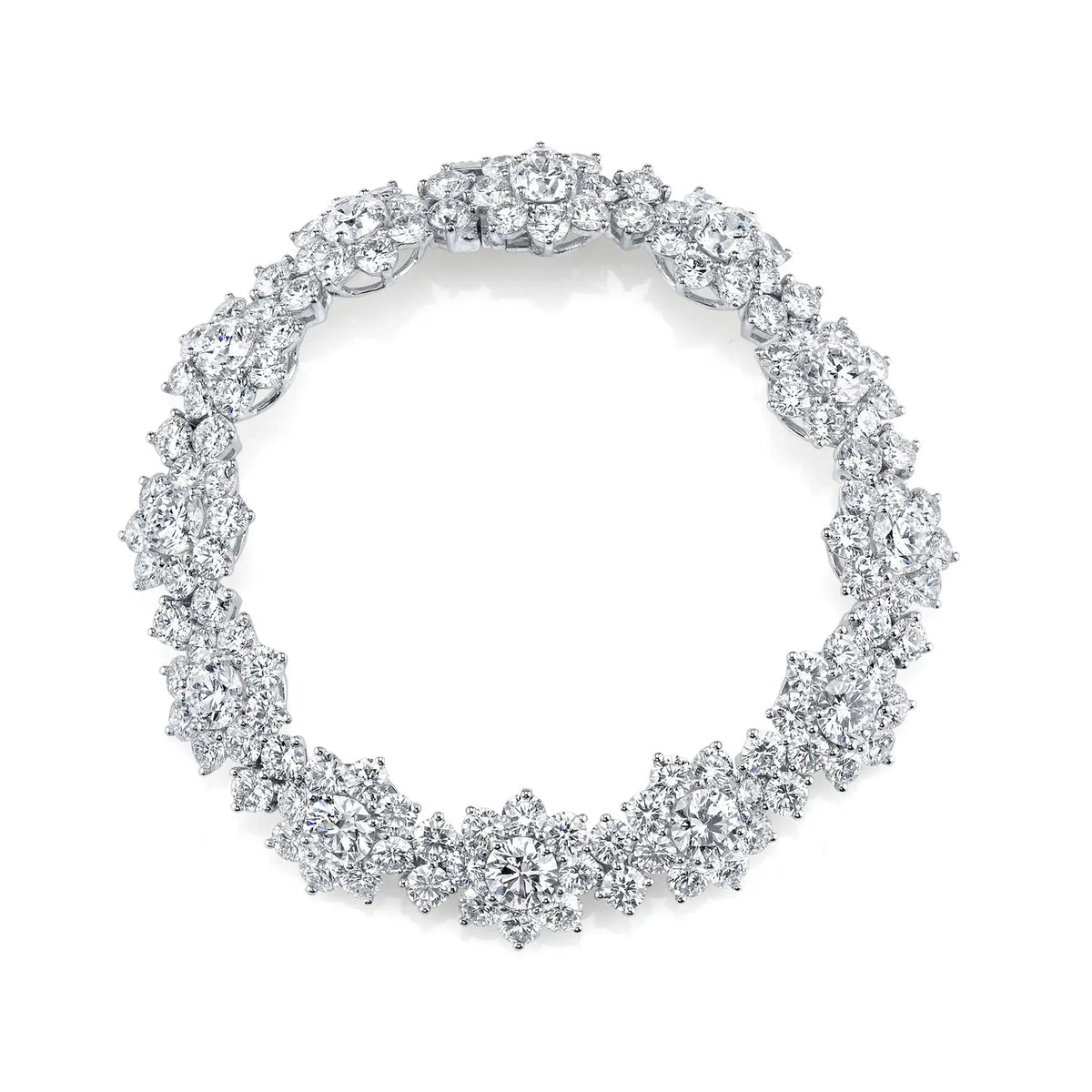 18K White Gold 7" North South Emerald-Cut Diamond and Cushion-Cut Sapphire Tennis Braclet, 18.2 G-H, SI1-SI2