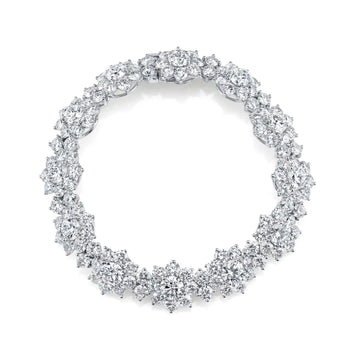 18K White Gold 7" North South Emerald-Cut Diamond and Cushion-Cut Sapphire Tennis Braclet, 18.2 G-H, SI1-SI2