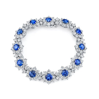 18K White Gold 7" North South Emerald-Cut Diamond and Cushion-Cut Sapphire Tennis Braclet, 20.15 G-H, SI1-SI2 thumbnail
