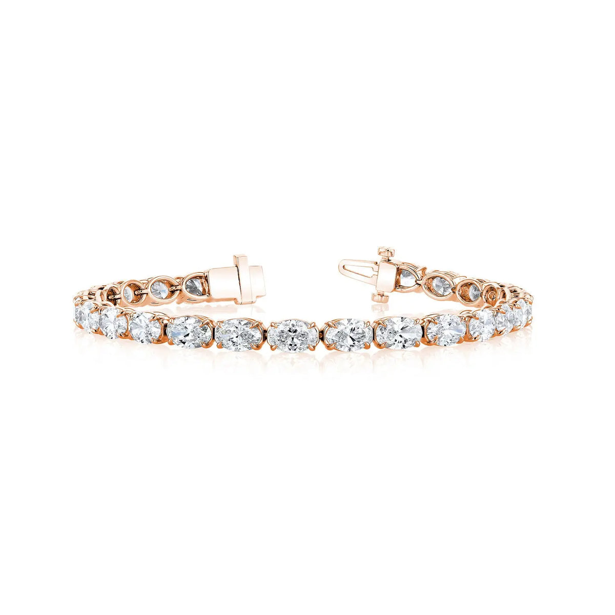 18K Rose Gold 7" East West Oval-Cut Diamond Tennis Bracelet, 6.45ct G-H, VS