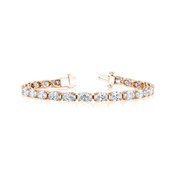 18K Rose Gold 7" East West Oval-Cut Diamond Tennis Bracelet, 6.45ct G-H, VS