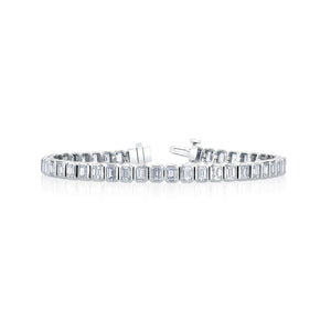 18K White Gold 7" North South Emerald-Cut Diamond Bezel-Set Tennis Bracelet, 15.6ct G-H, VS