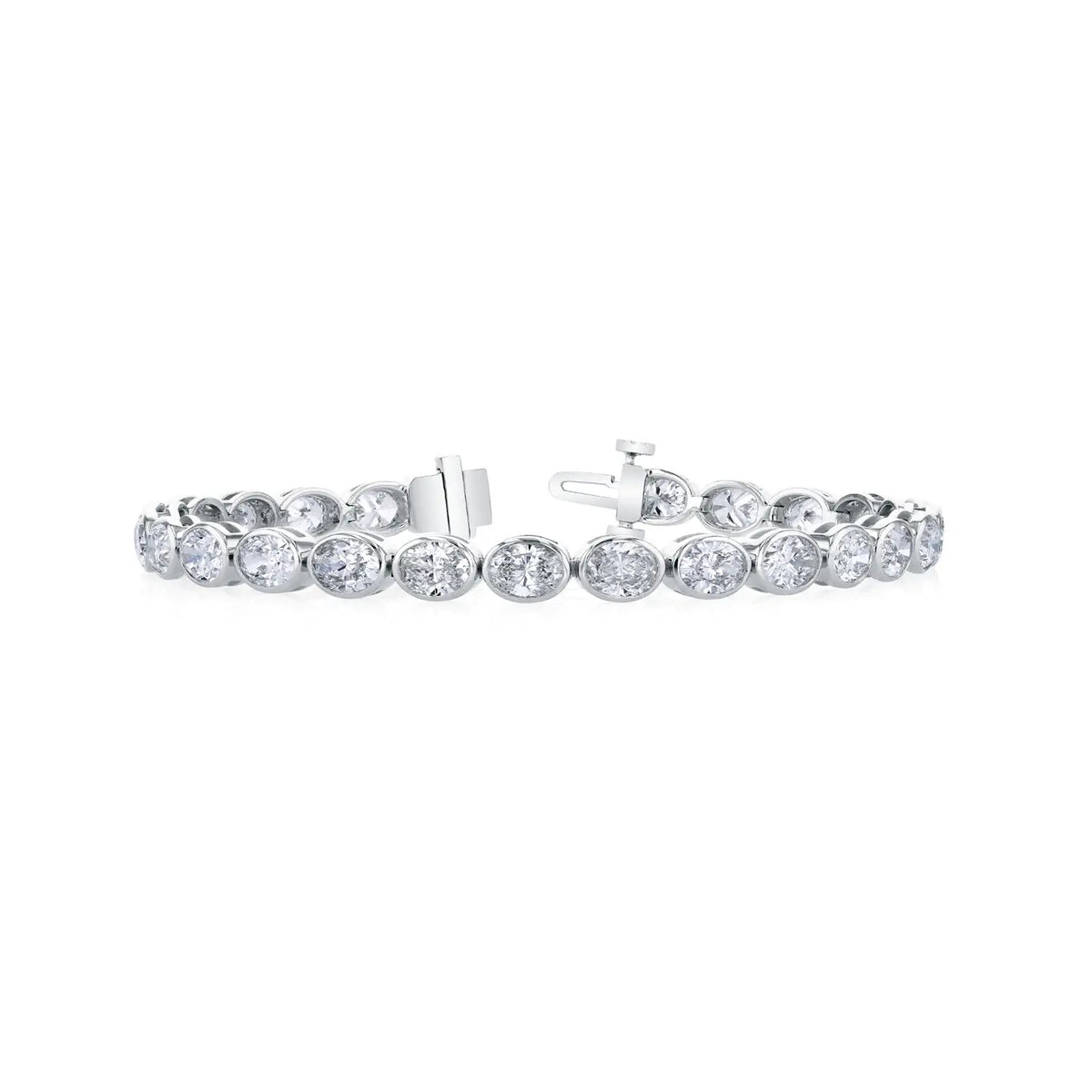 18K White Gold 7" East West Oval-Cut Diamond Bezel-Set Tennis Bracelet, 6.4ct G-H, VS