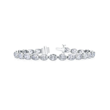 18K White Gold 7" East West Oval-Cut Diamond Bezel-Set Tennis Bracelet, 6.4ct G-H, VS