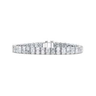 Platinum 7"Emerald-Cut Diamond Bracelet with Alternating Single and Double Rows, 18.2ct G-H, VS thumbnail