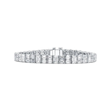 Platinum 7"Emerald-Cut Diamond Bracelet with Alternating Single and Double Rows, 18.2ct G-H, VS