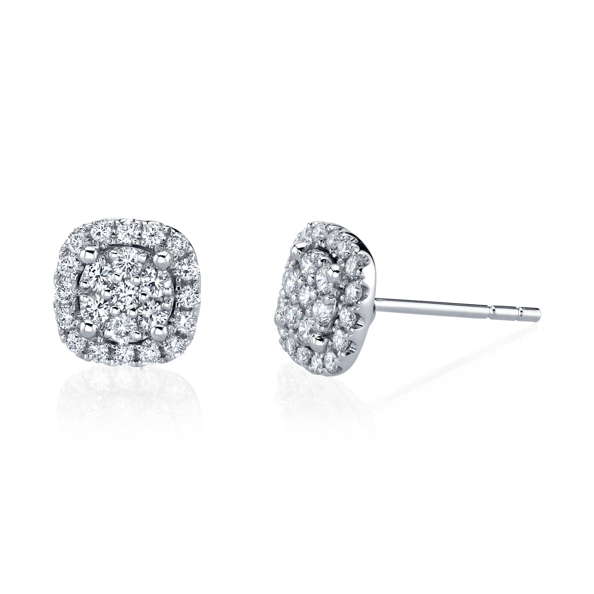 14K White Gold Diamond Halo Stud Earrings - FE218B4