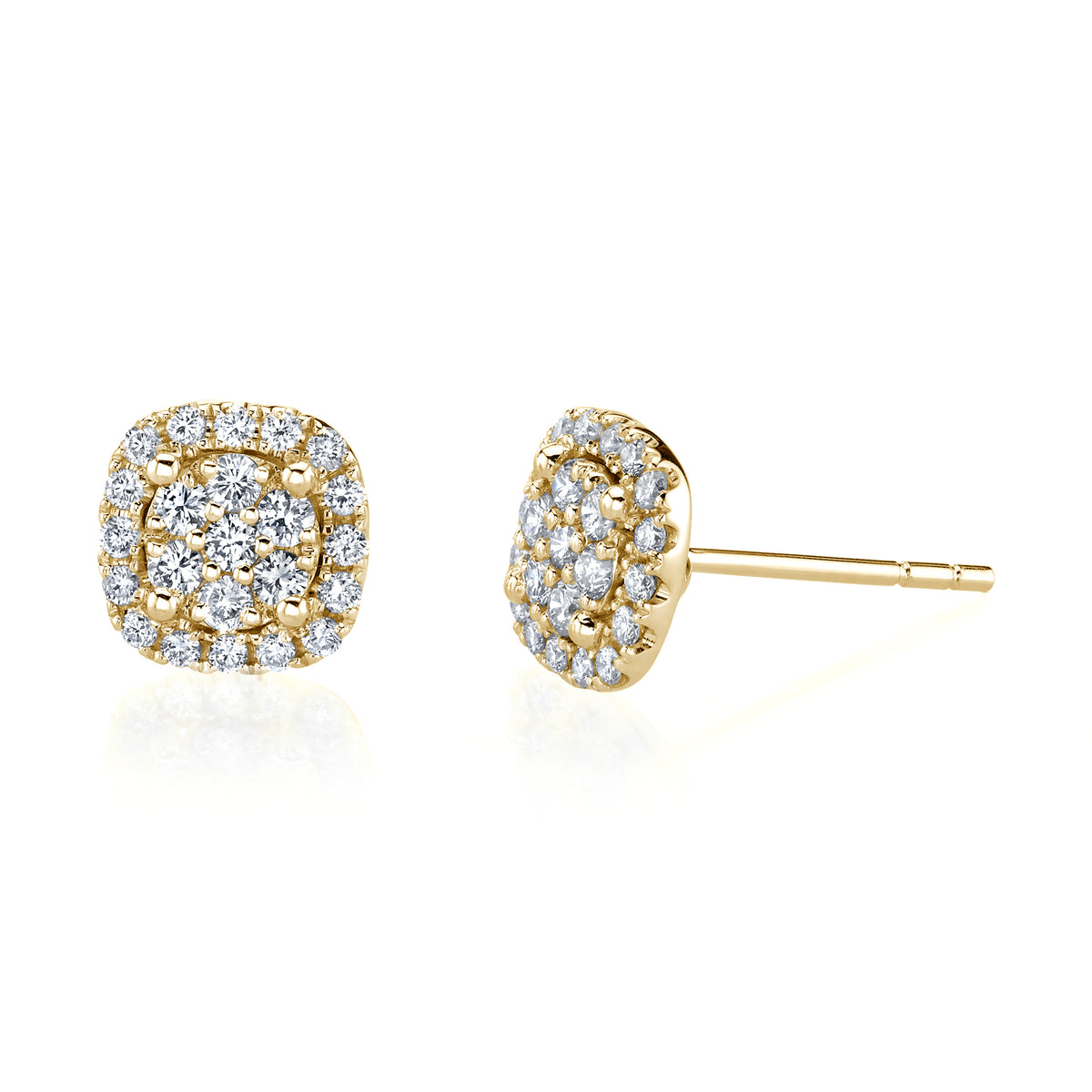 14K Yellow Gold Diamond Halo Stud Earrings - FE218B4Y
