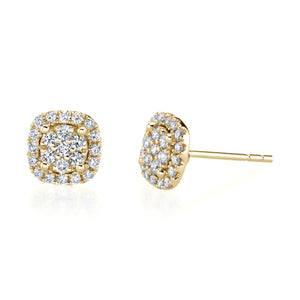 14K Yellow Gold Diamond Halo Stud Earrings - FE218B4Y