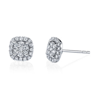 14K White Gold Diamond Halo Stud Earrings - FE218B4 thumbnail