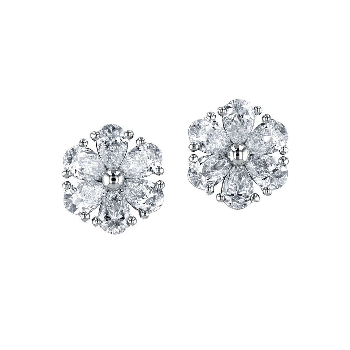 18K White Gold Pear-Shaped Diamond Flower Stud Earrings, 2.4ct G-H, SI1-SI2