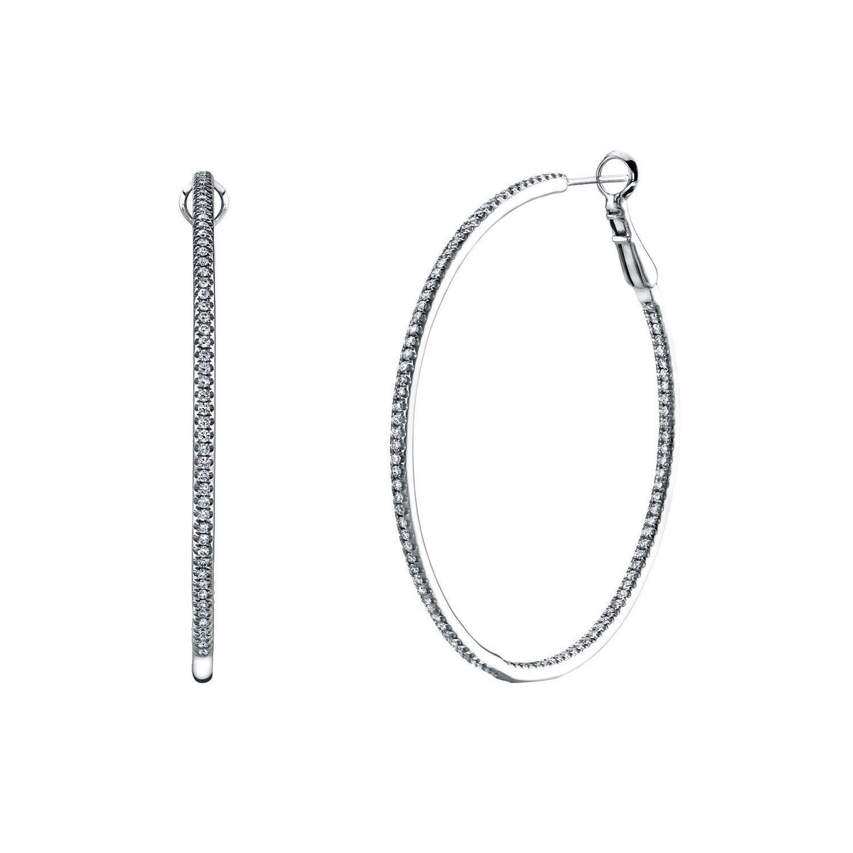 18K White Gold Diamond Hoop Earrings - FH018B8