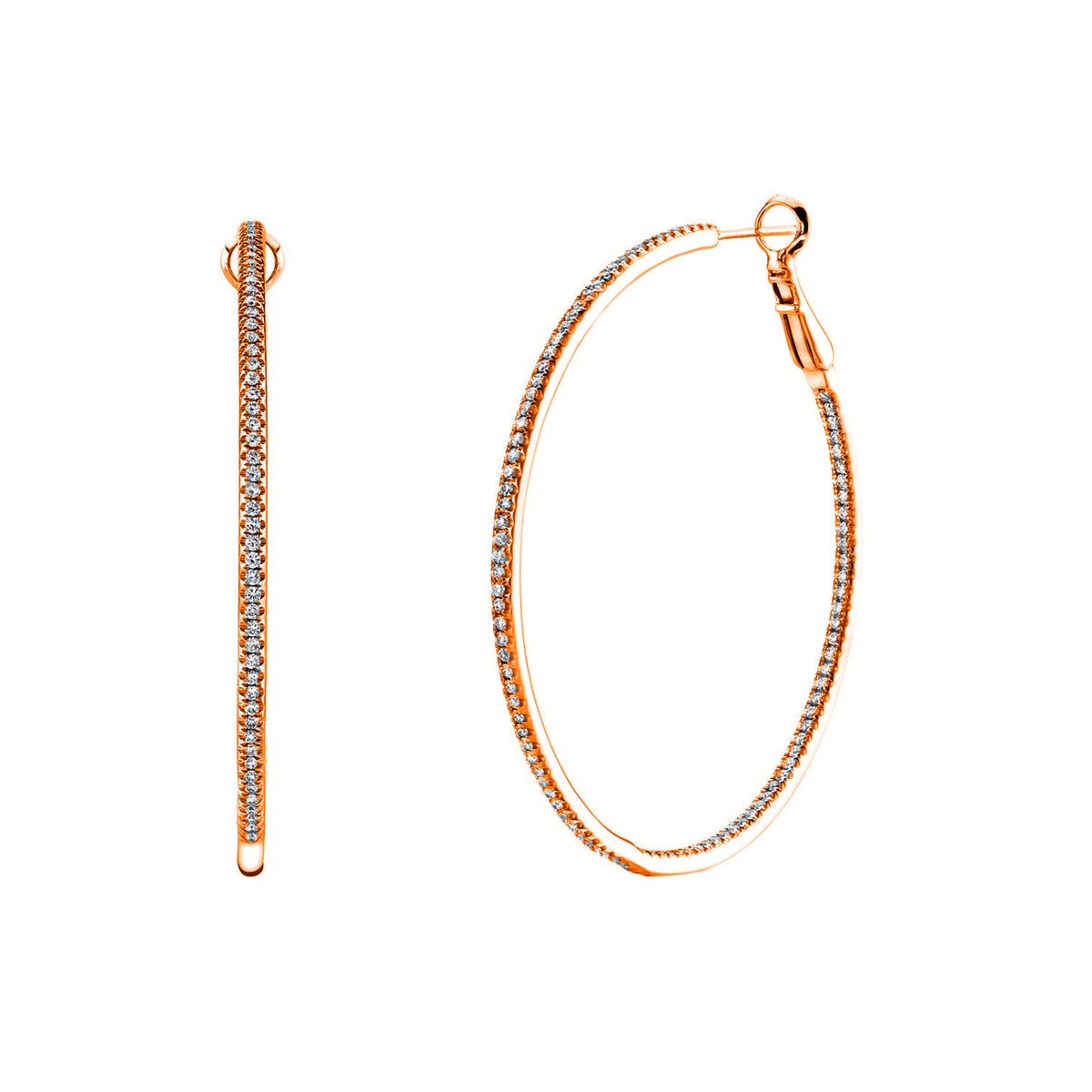 18K Rose Gold Diamond Hoop Earrings - FH020B8R