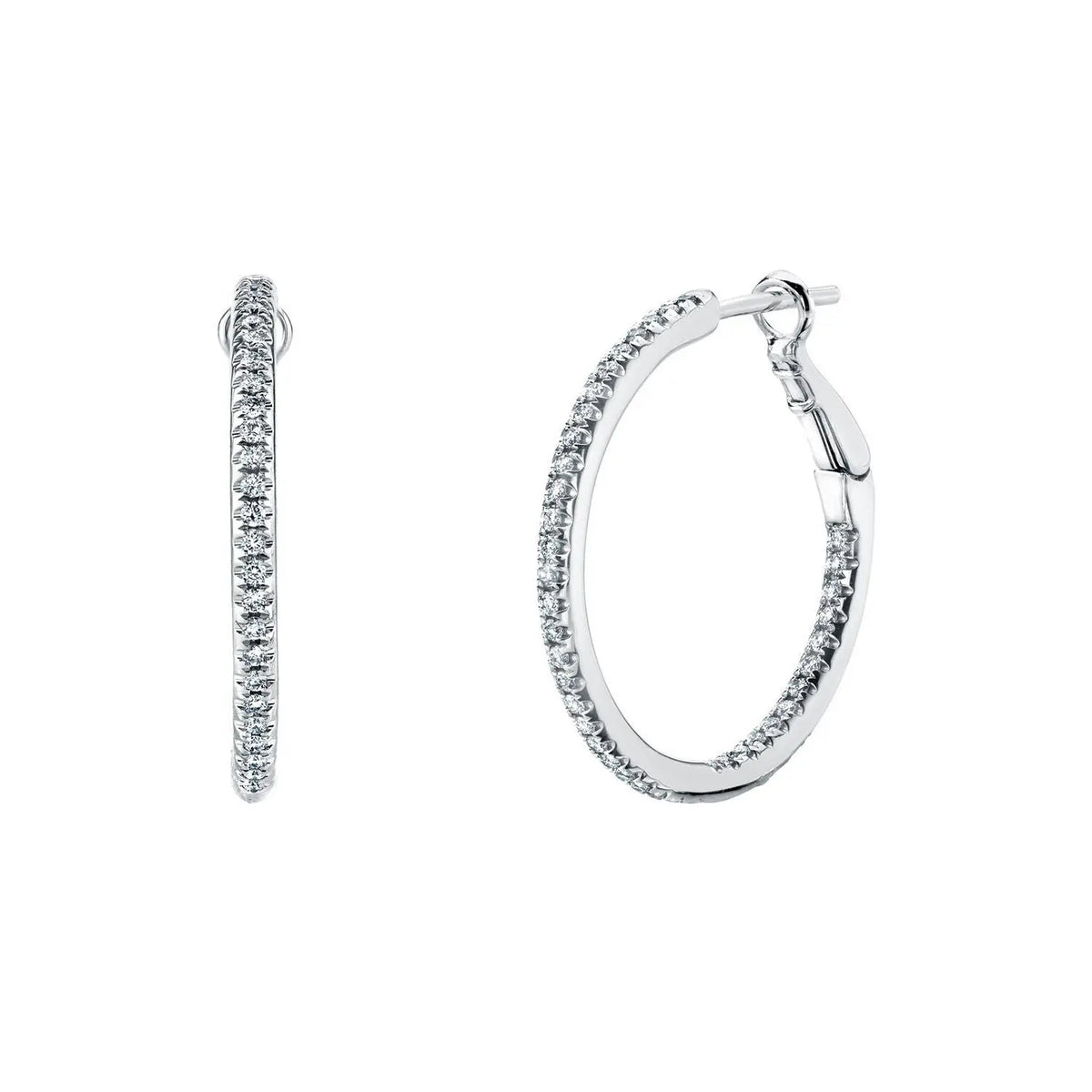 18K White Gold 3/4" Pave Diamond Hoops, 0.75ct G-H, SI1-SI2