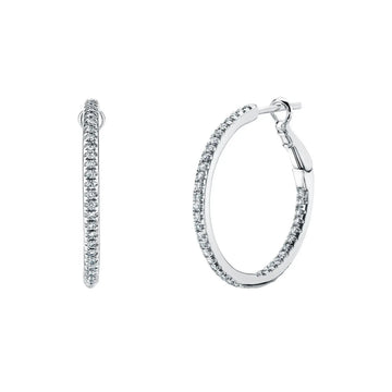 18K White Gold 3/4" Pave Diamond Hoops, 0.75ct G-H, SI1-SI2