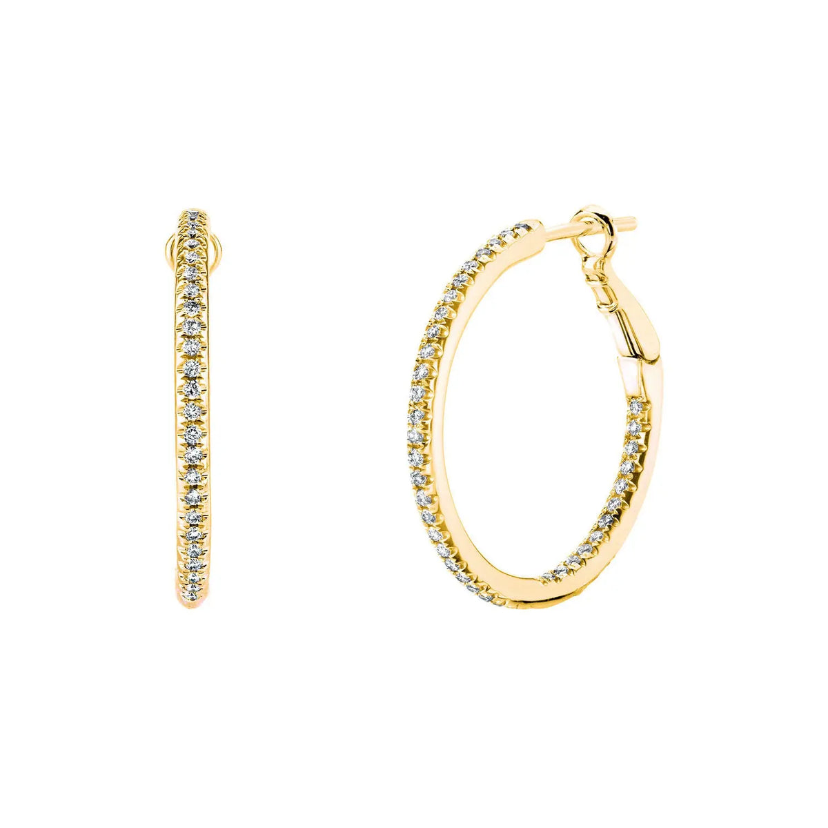 18K Yellow Gold 1" Pave Diamond Hoops, 1.1ct G-H, SI1-SI2