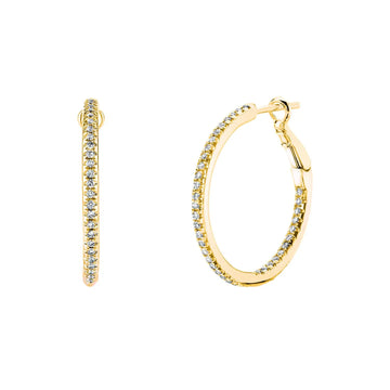 18K Yellow Gold 1" Pave Diamond Hoops, 1.1ct G-H, SI1-SI2