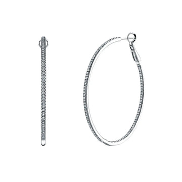 14K White Gold 1 1/2" Pave Diamond Hoops, 1.9ct G-H, SI1-SI2