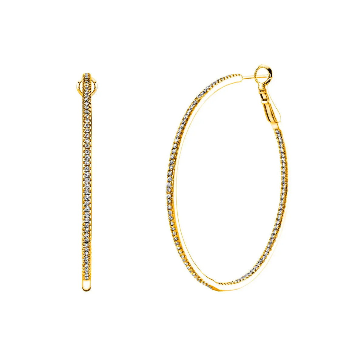 18K Yellow Gold 2" Pave Diamond Hoops, 2.65ct G-H, SI1-SI2