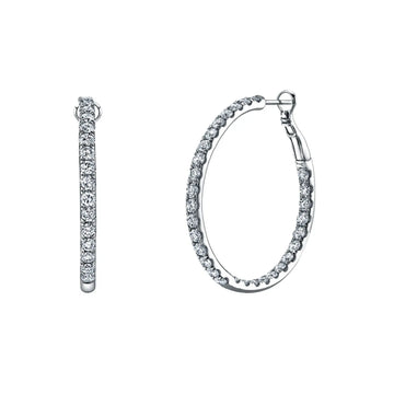 18K White Gold 1 1/2" Pave Diamond Hoops, 5.1ct G-H, SI1-SI2