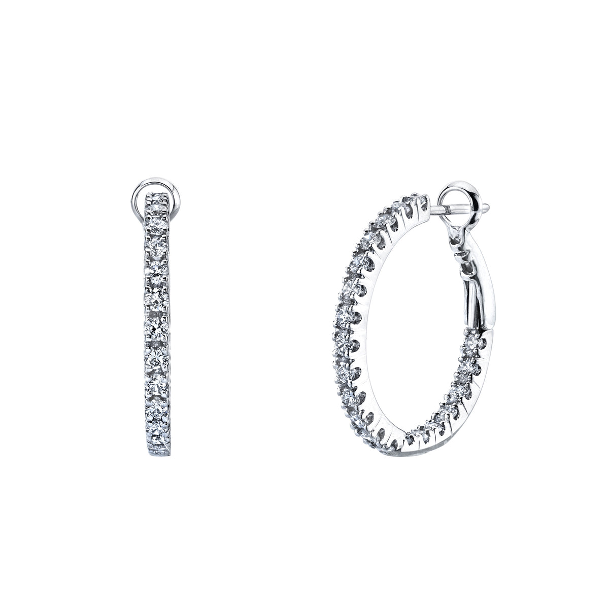 18K White Gold Diamond Hoop Earrings - FH042B8