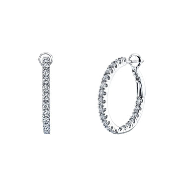 18K White Gold Diamond Hoop Earrings - FH042B8