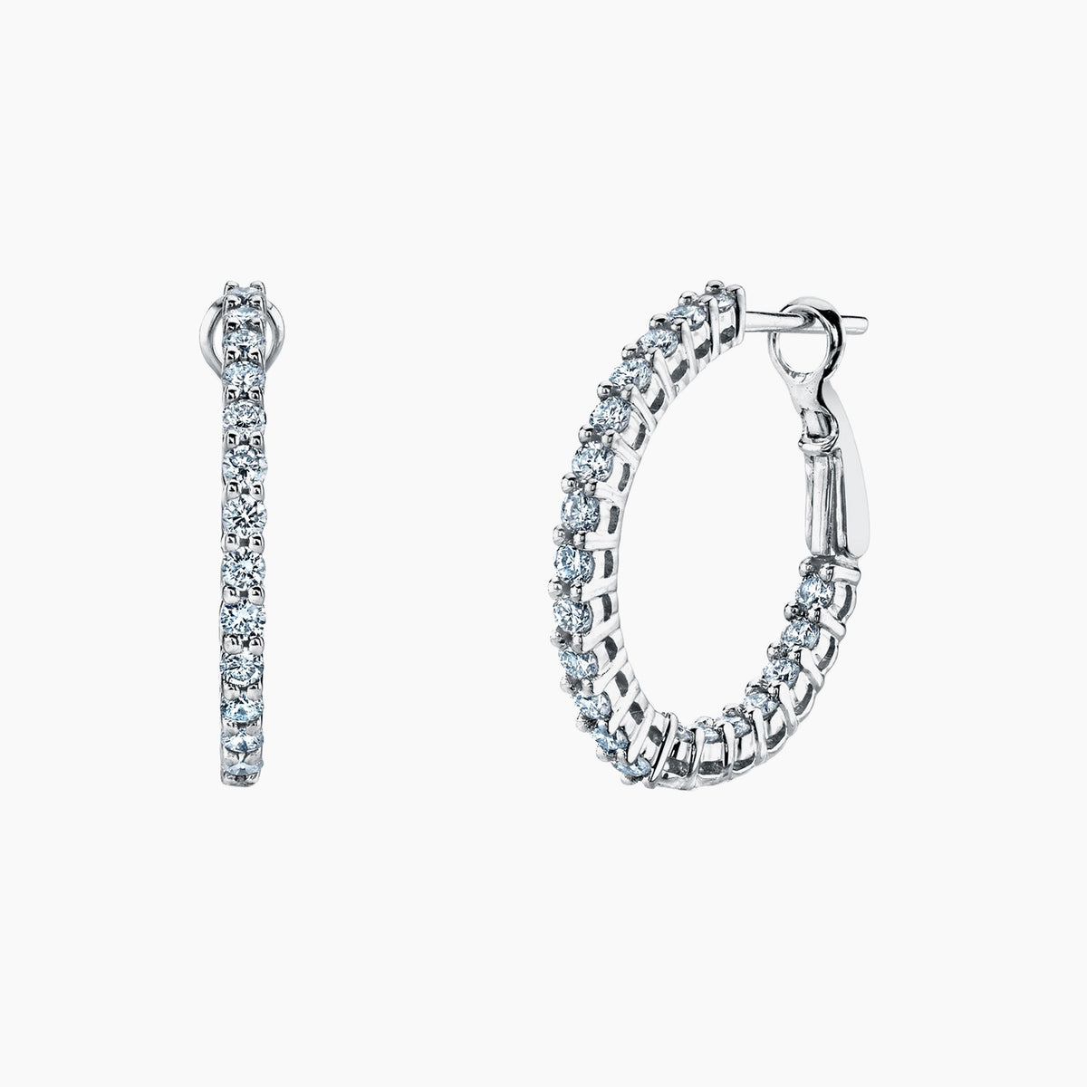 18K White Gold Diamond Hoop Earrings - FH062B8