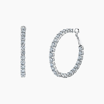 18K White Gold Diamond Hoop Earrings - FH082B8
