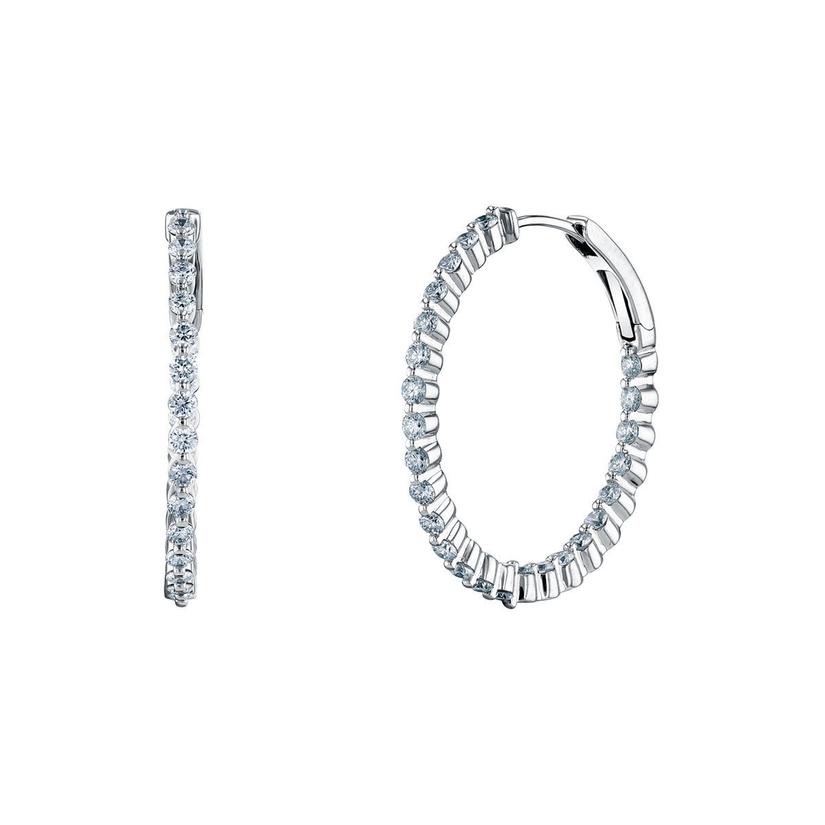 18K White Gold Diamond Hoop Earrings - FH279B8