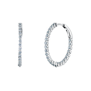 18K White Gold Diamond Hoop Earrings - FH279B8