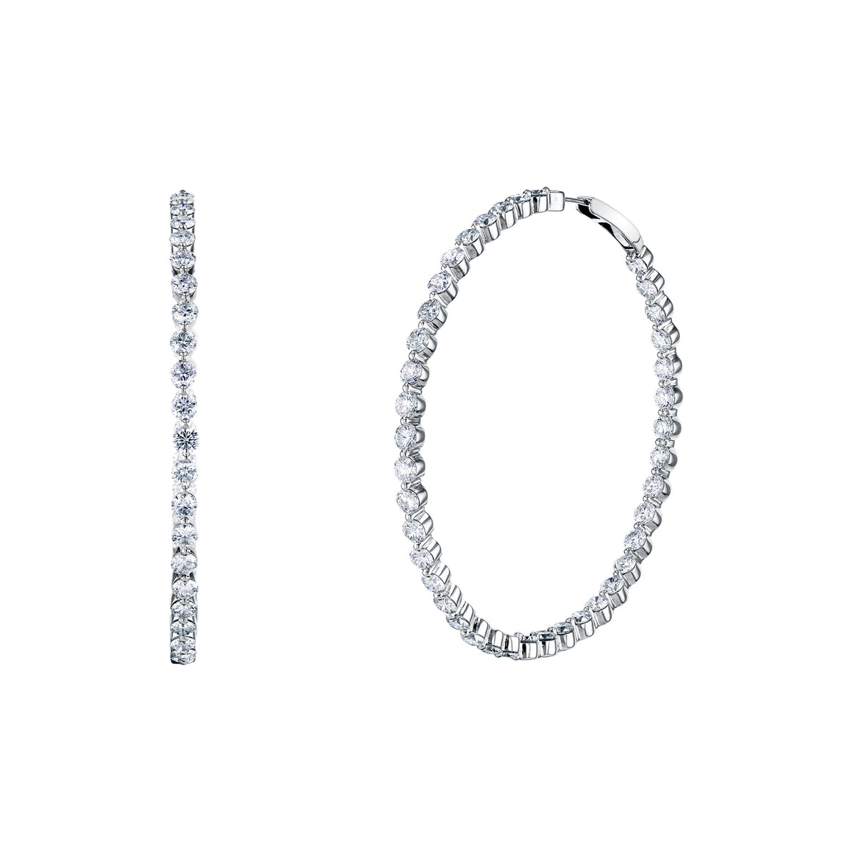 18K White Gold Diamond Hoop Earrings - FH301B8