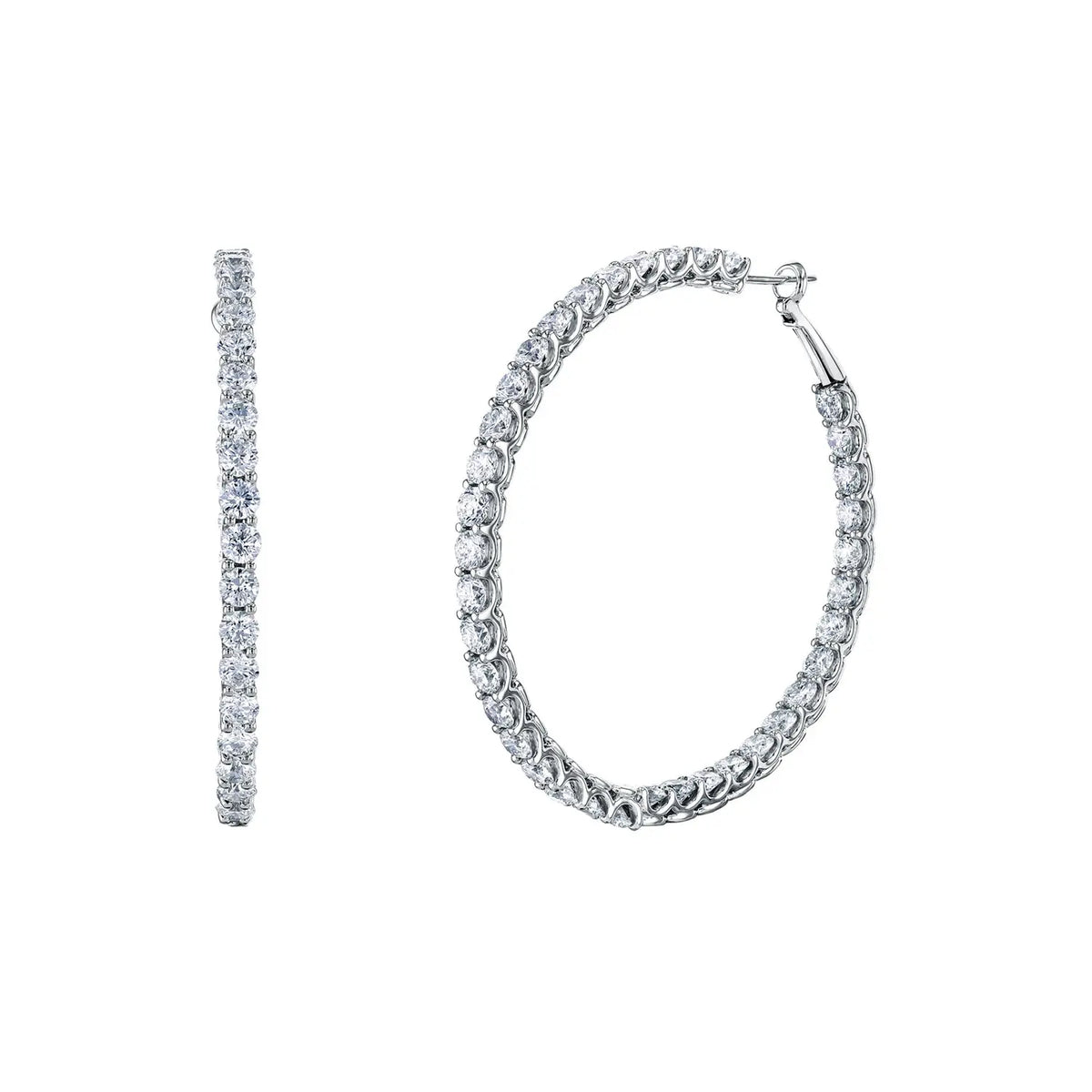 18K White Gold 2" Round Diamond Wire Cup Hoops, 6.75ct G-H, SI1-SI2